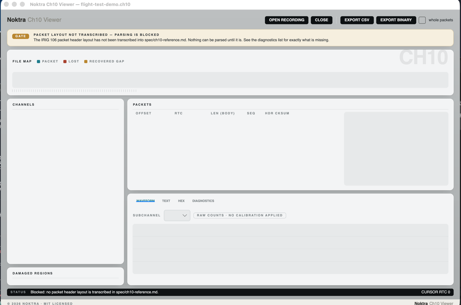 The gate: no layout transcribed, nothing parsed